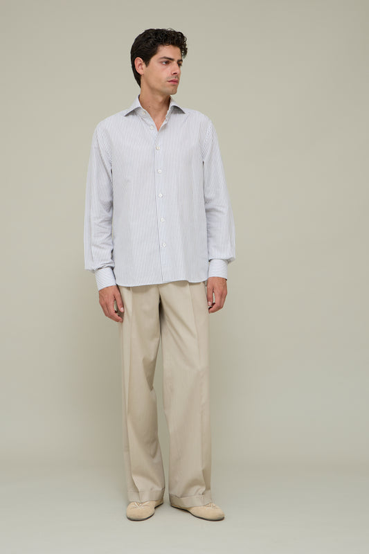 Italiano Linen Shirt - Grey Stripes