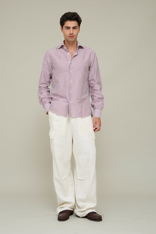 Italiano Linen Shirt - Bordeaux Stripes