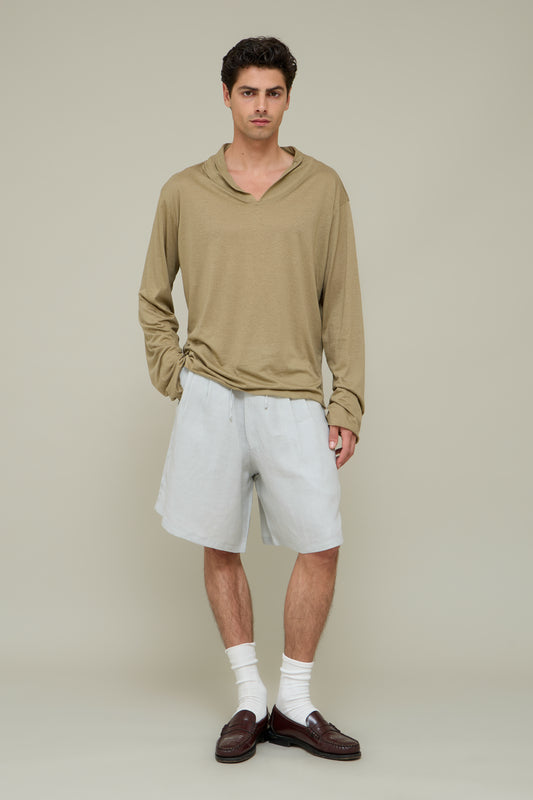 Pleated Linen Shorts - Ghiaccio Grey