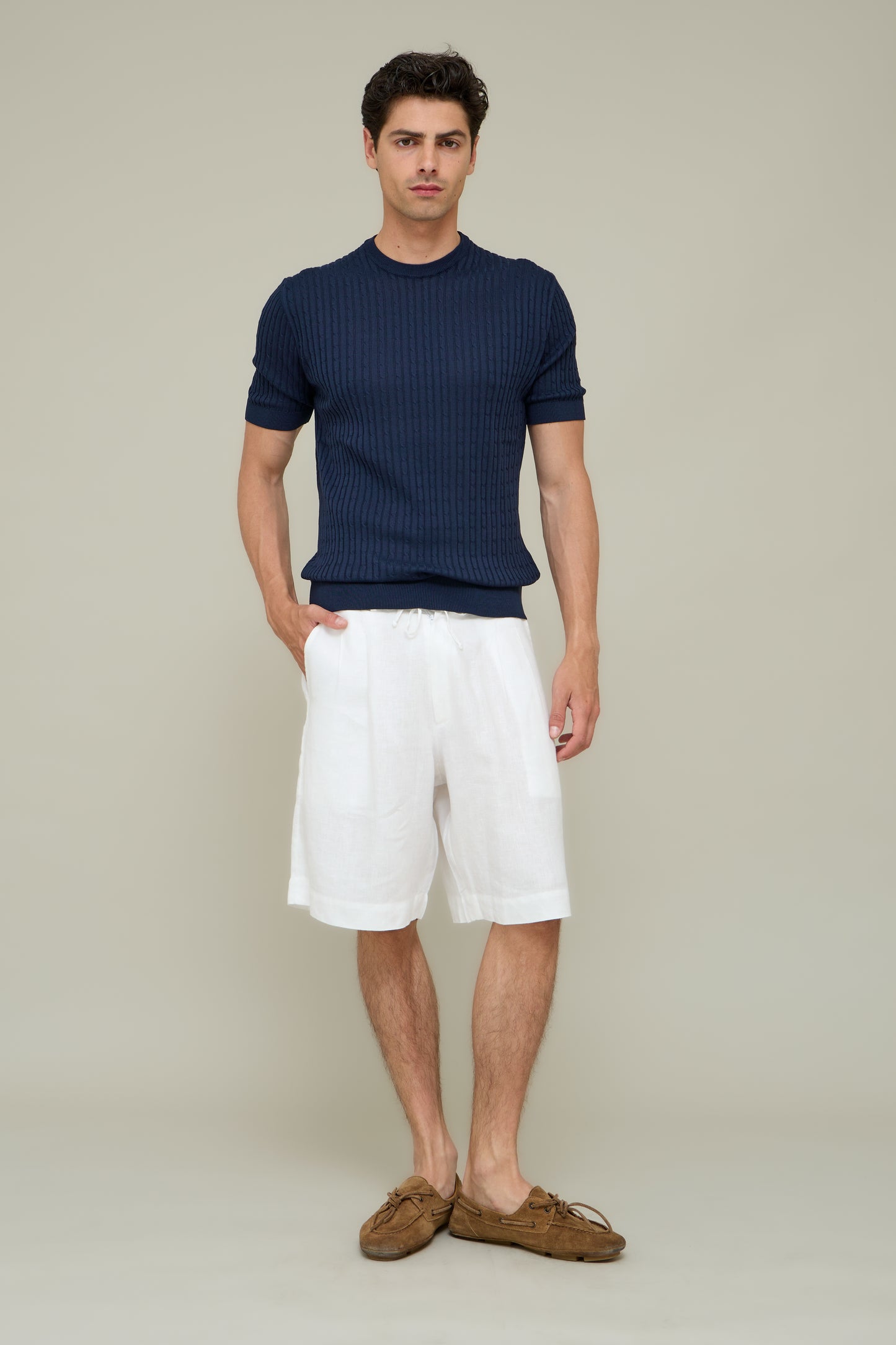 Pleated Linen Shorts - Optical White