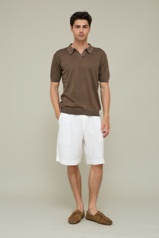 Pleated Linen Shorts - Optical White