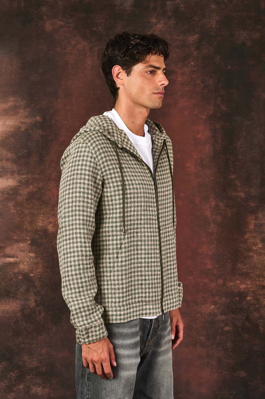 The Hooded Blazer - Sage Check