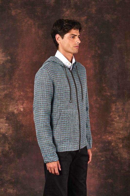 The Hooded Blazer - Tabac Blue Check