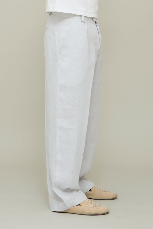 Linen Straight Trousers - Ice Grey