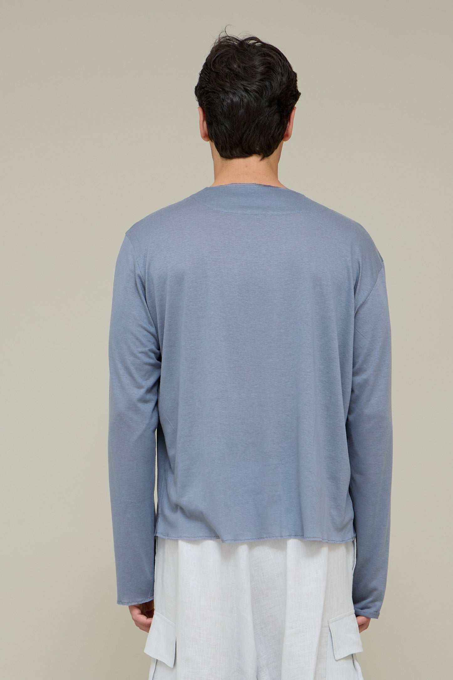V-neck Silk Longsleeve - Polvere di Cielo