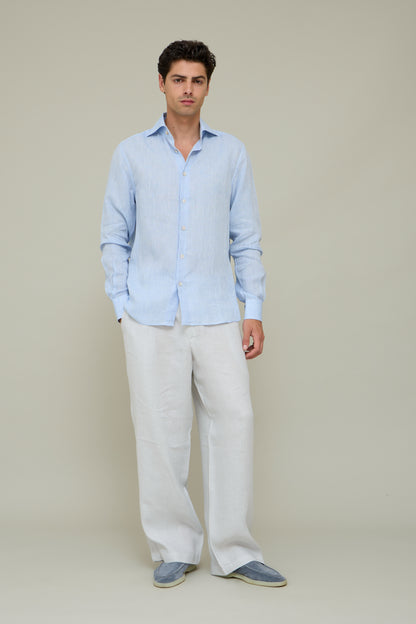 Linen Straight Trousers - Ice Grey