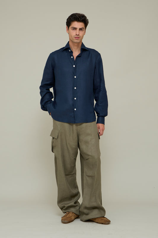 Italiano Linen Shirt - Blue Marina