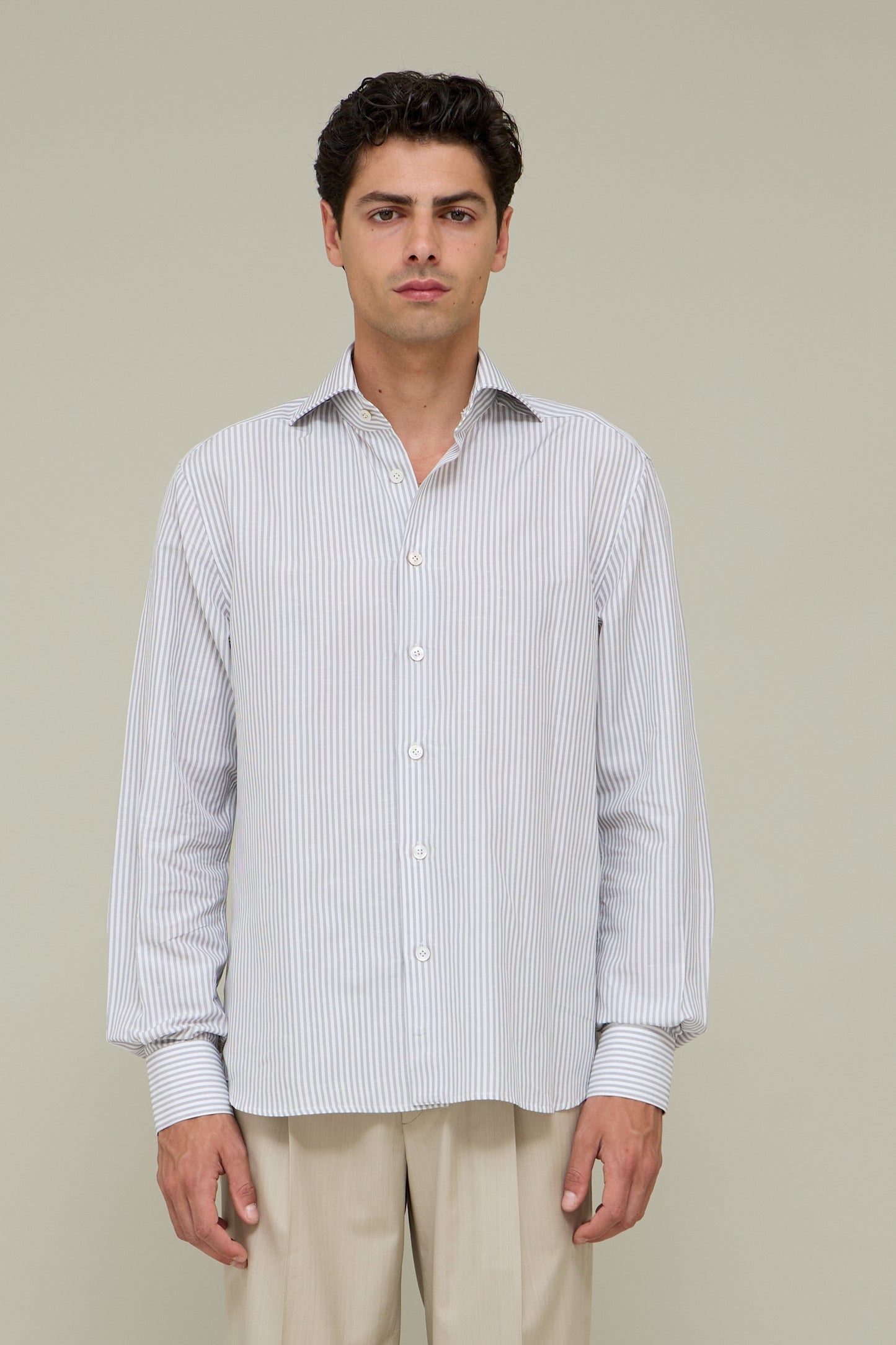 Italiano Linen Shirt - Grey Stripes