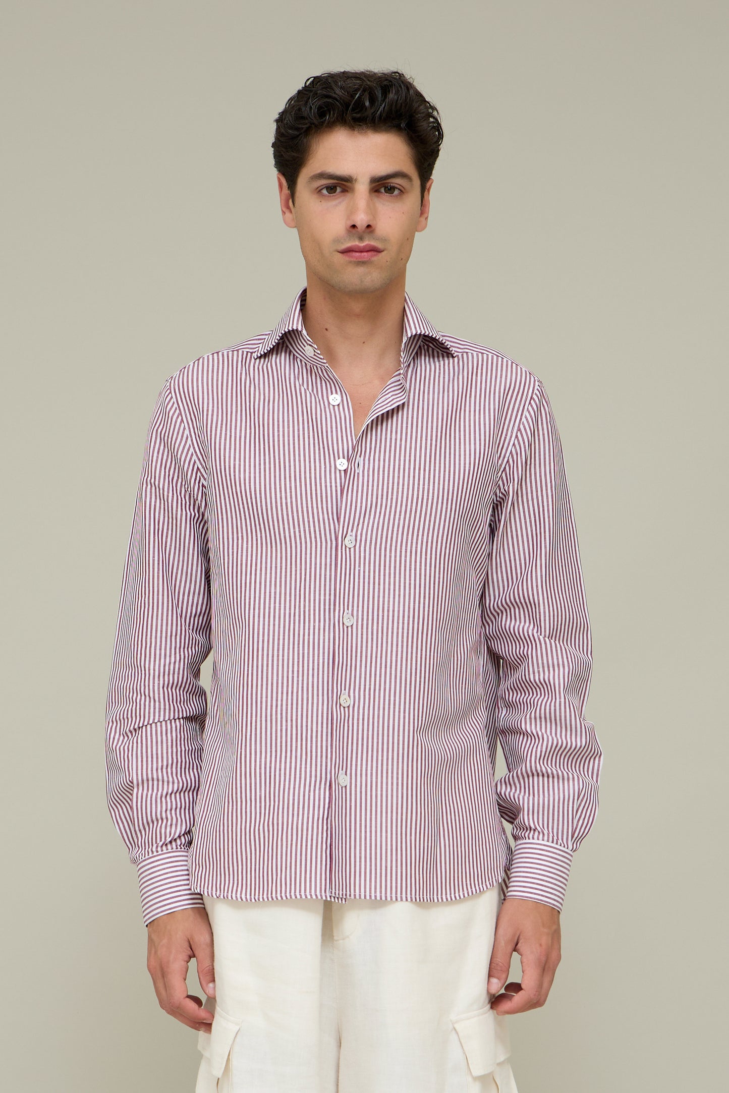 Italiano Linen Shirt - Bordeaux Stripes