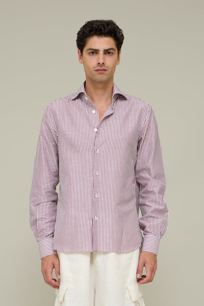 Italiano Linen Shirt - Bordeaux Stripes