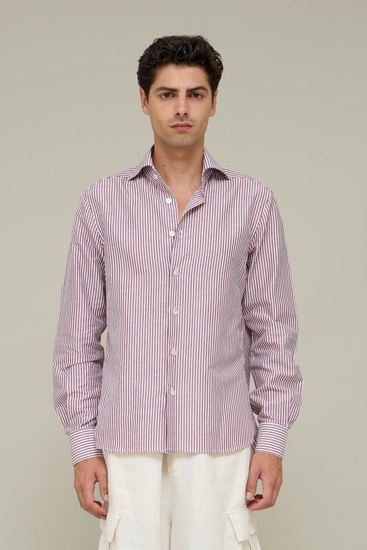 Italiano Linen Shirt - Bordeaux Stripes