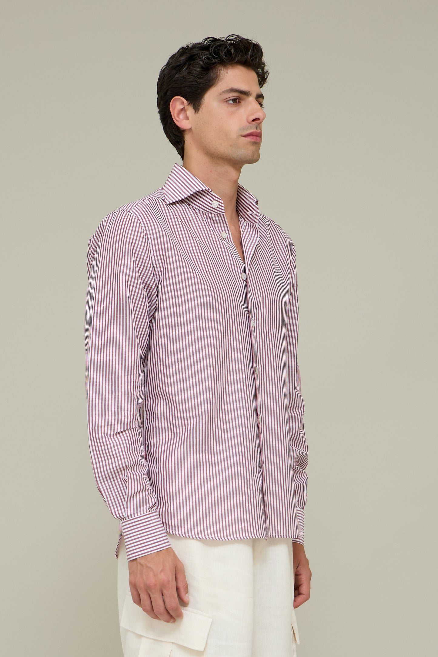 Italiano Linen Shirt - Bordeaux Stripes