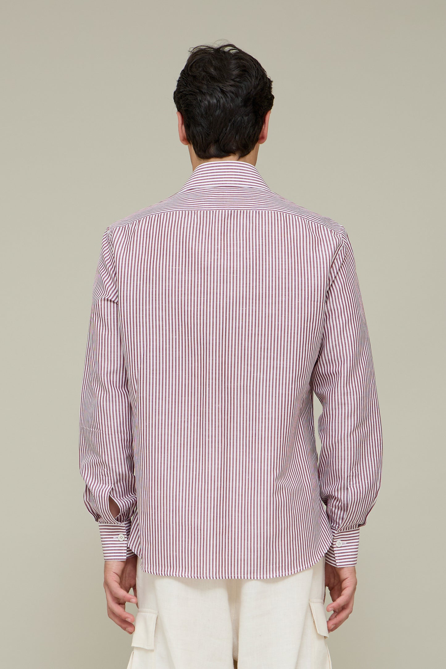 Italiano Linen Shirt - Bordeaux Stripes