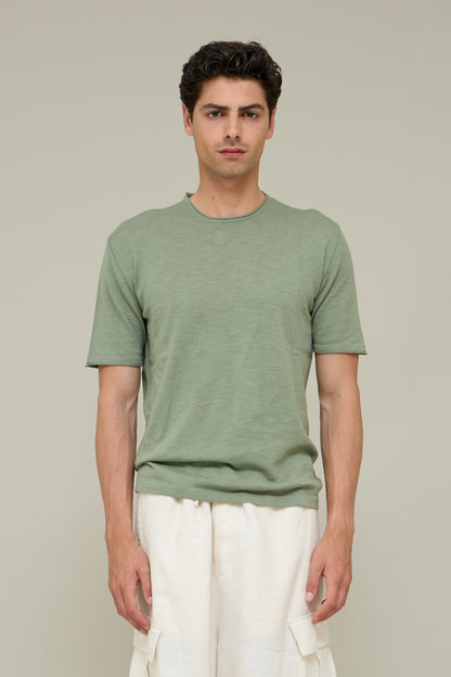 Linen Knit Tee – Salvia Green