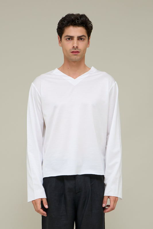 V-neck Longsleeve - Perfect White
