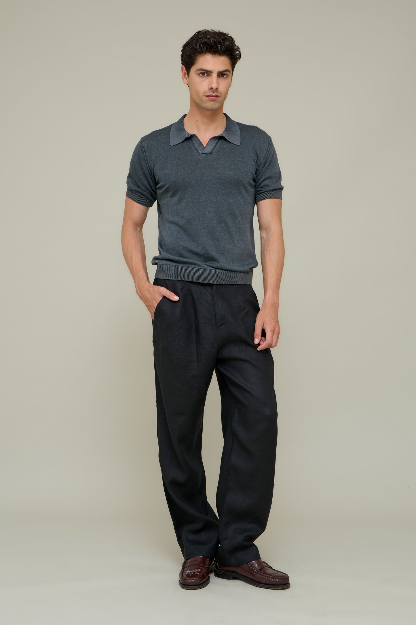 Washed Knit Polo - Washed Grey