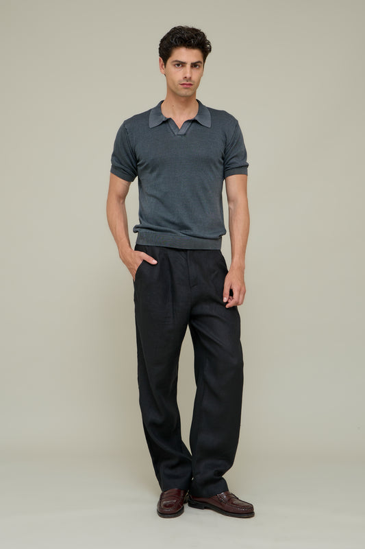 Washed Knit Polo - Washed Grey