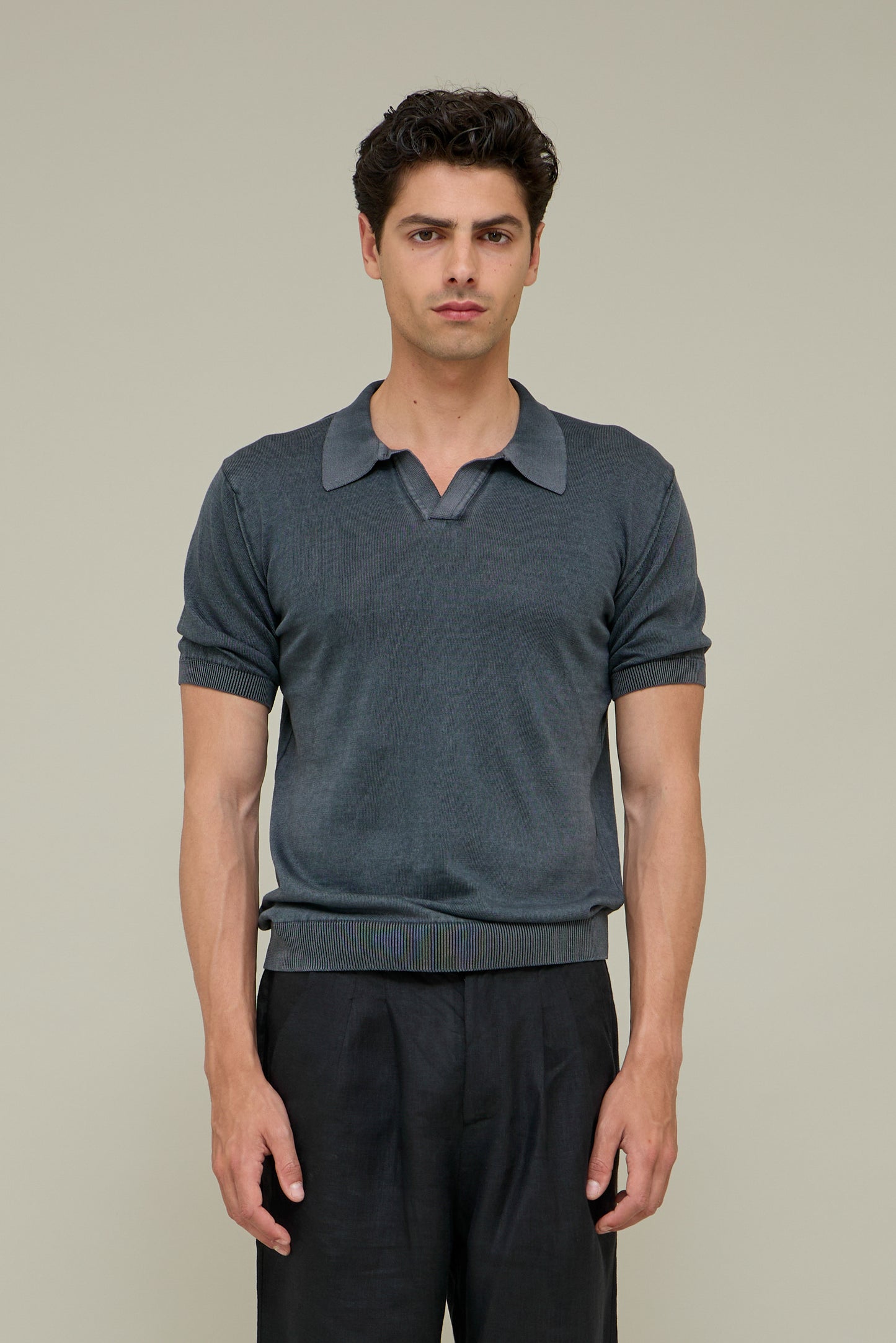 Washed Knit Polo - Washed Grey