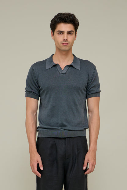 Washed Knit Polo - Washed Grey