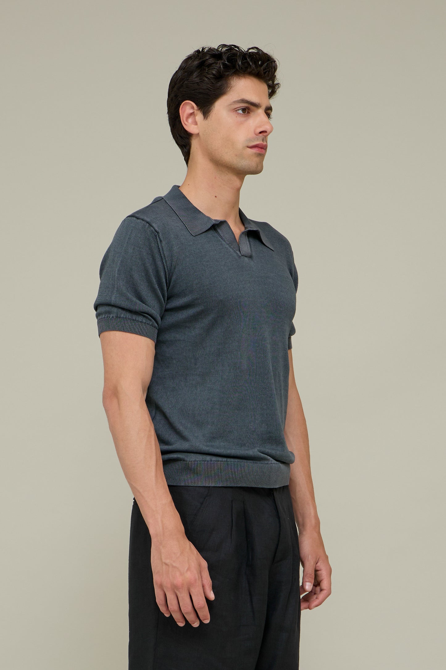 Washed Knit Polo - Washed Grey