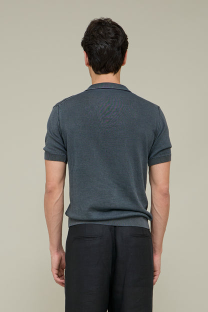 Washed Knit Polo - Washed Grey