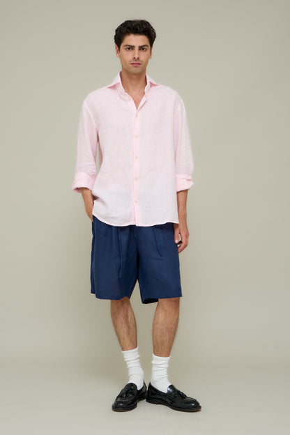 Pleated Linen Shorts - Blue Marina