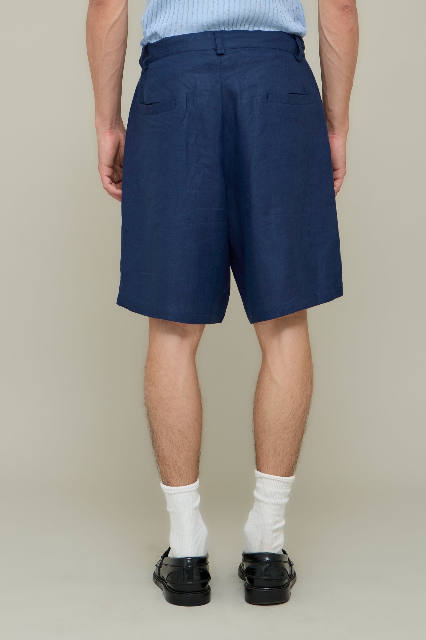 Pleated Linen Shorts - Blue Marina