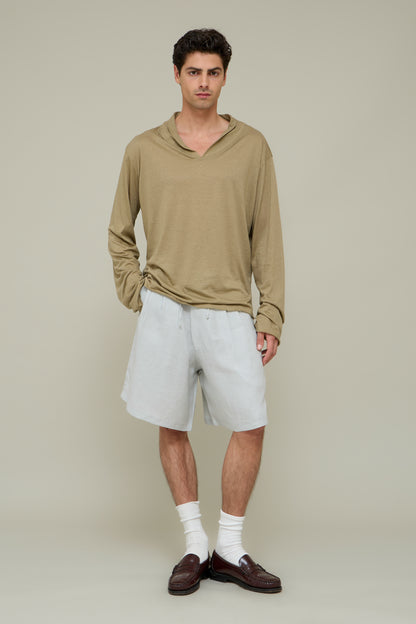 Pleated Linen Shorts - Ghiaccio Grey