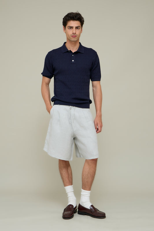 Pleated Linen Shorts - Ghiaccio Grey