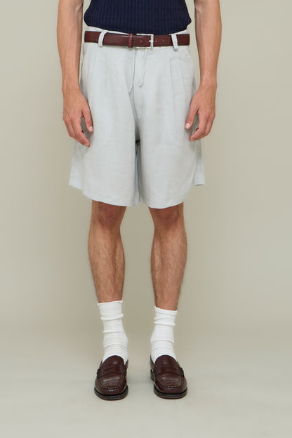 Pleated Linen Shorts - Ghiaccio Grey