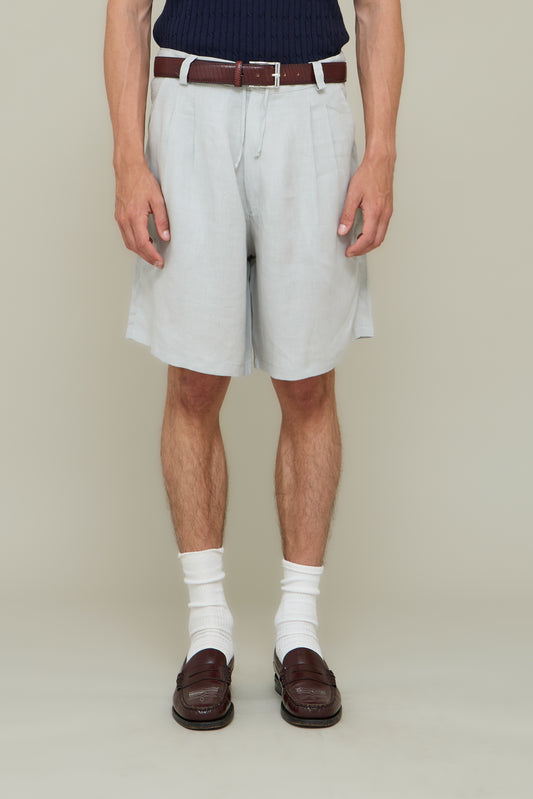 Pleated Linen Shorts - Ghiaccio Grey