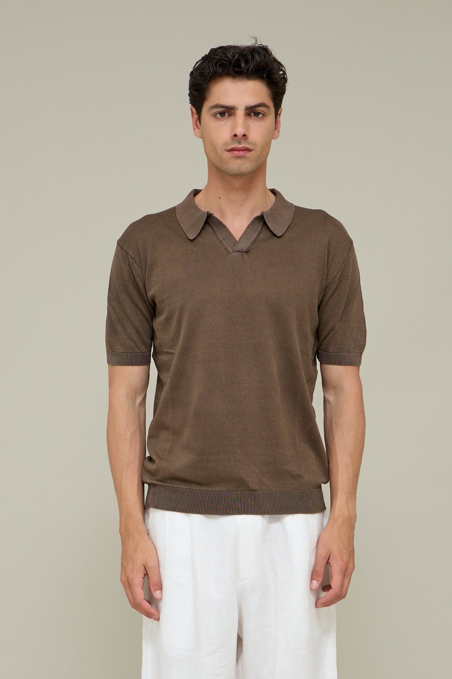 Washed Knit Polo -Faded Espresso