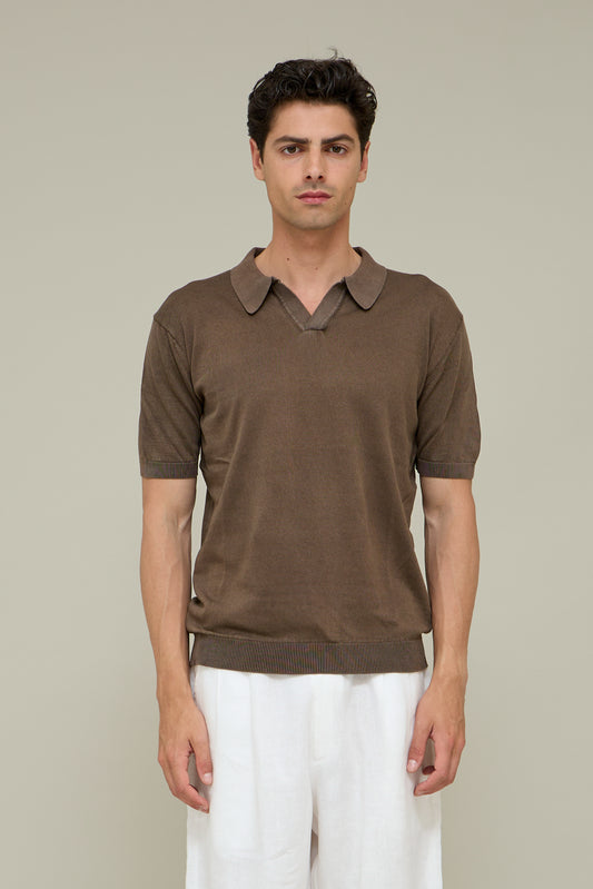 Washed Knit Polo -Faded Espresso