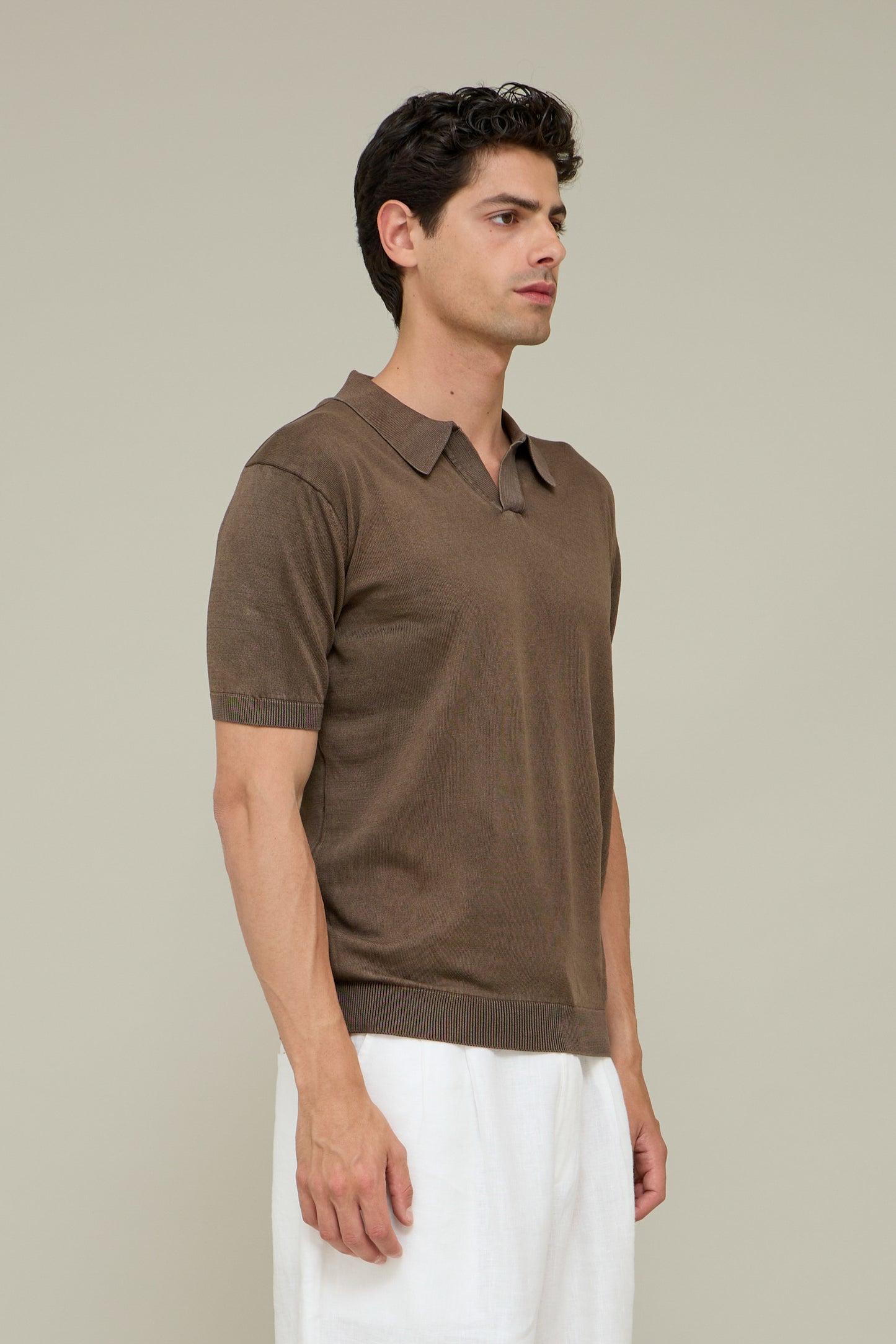 Washed Knit Polo -Faded Espresso