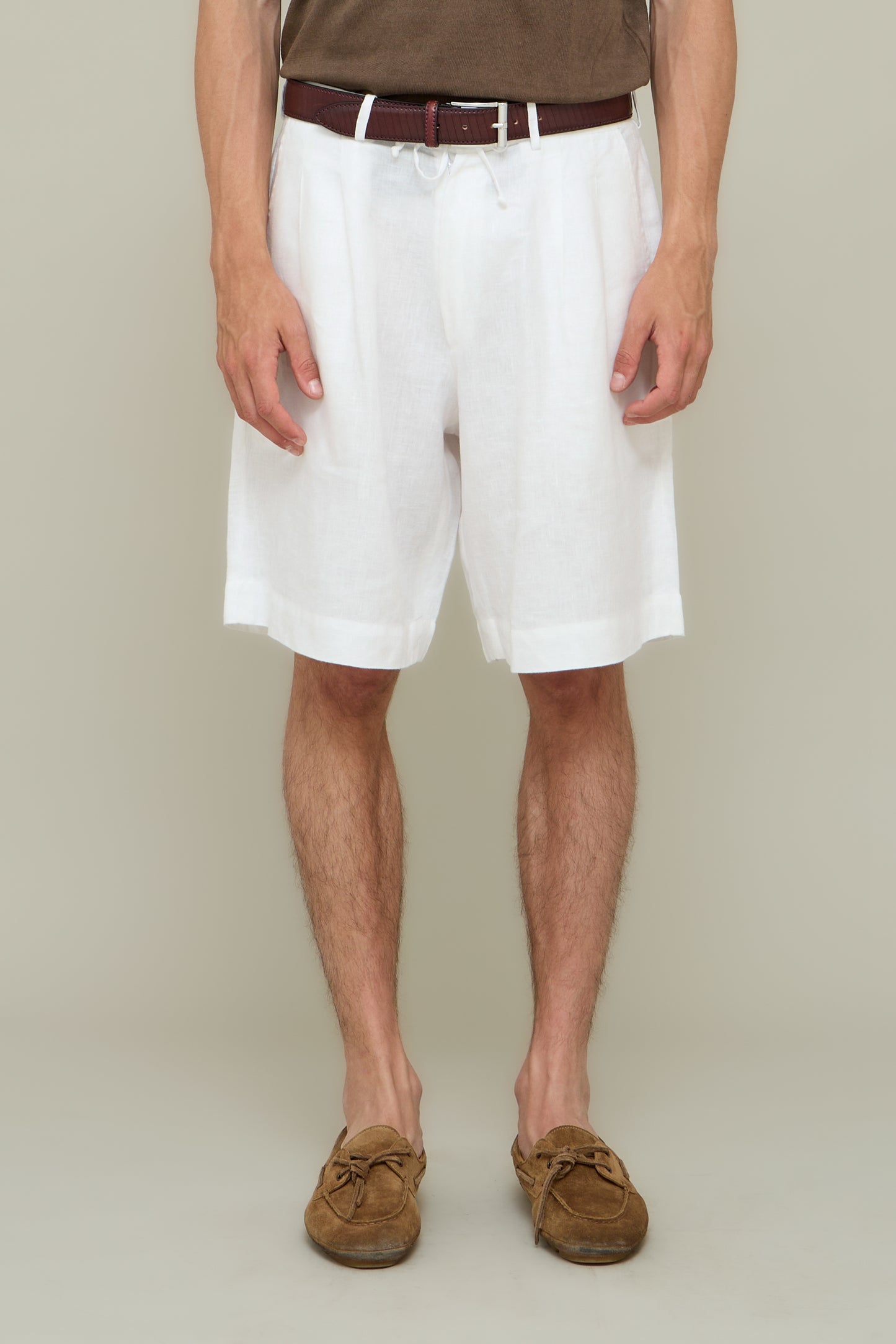 Pleated Linen Shorts - Optical White