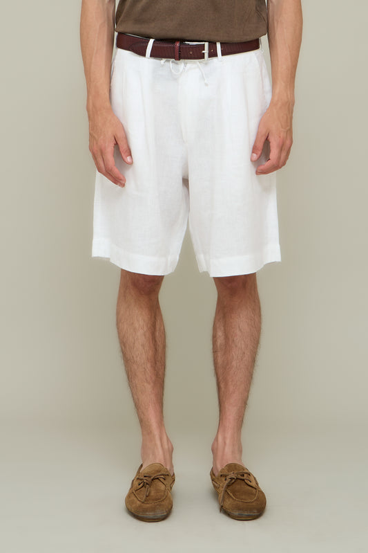 Pleated Linen Shorts - Optical White