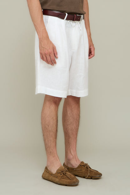 Pleated Linen Shorts - Optical White