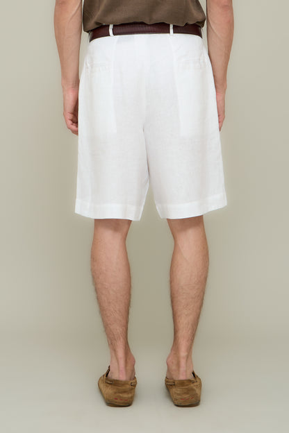 Pleated Linen Shorts - Optical White