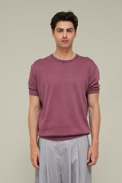 Washed Knit Tee - Aged Bordeaux