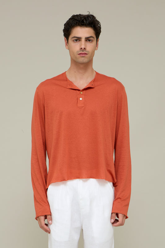 Henley Silk Longsleeve - Albicocca Bruciata