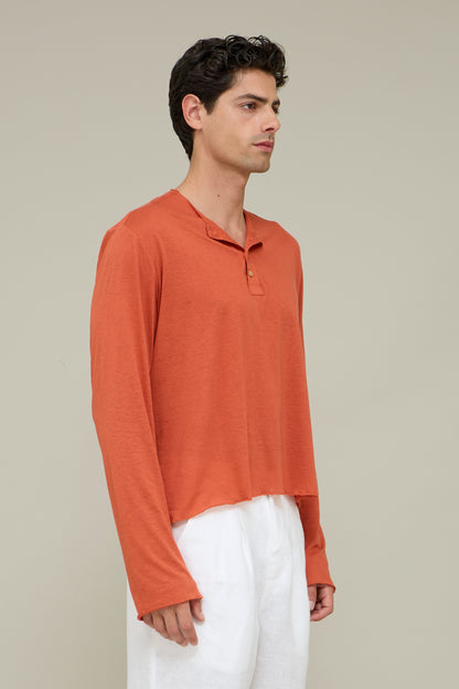 Henley Silk Longsleeve - Albicocca Bruciata