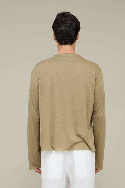 V-neck Silk Longsleeve - Grano Chiaro