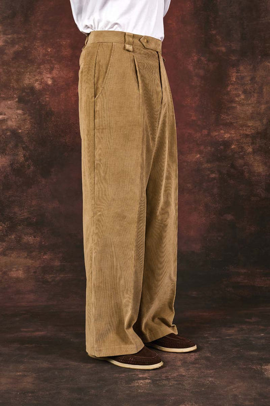 Corduroy Pleated Trouser - Beige