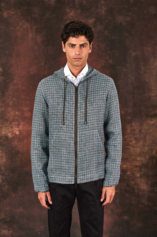 The Hooded Blazer - Tabac Blue Check