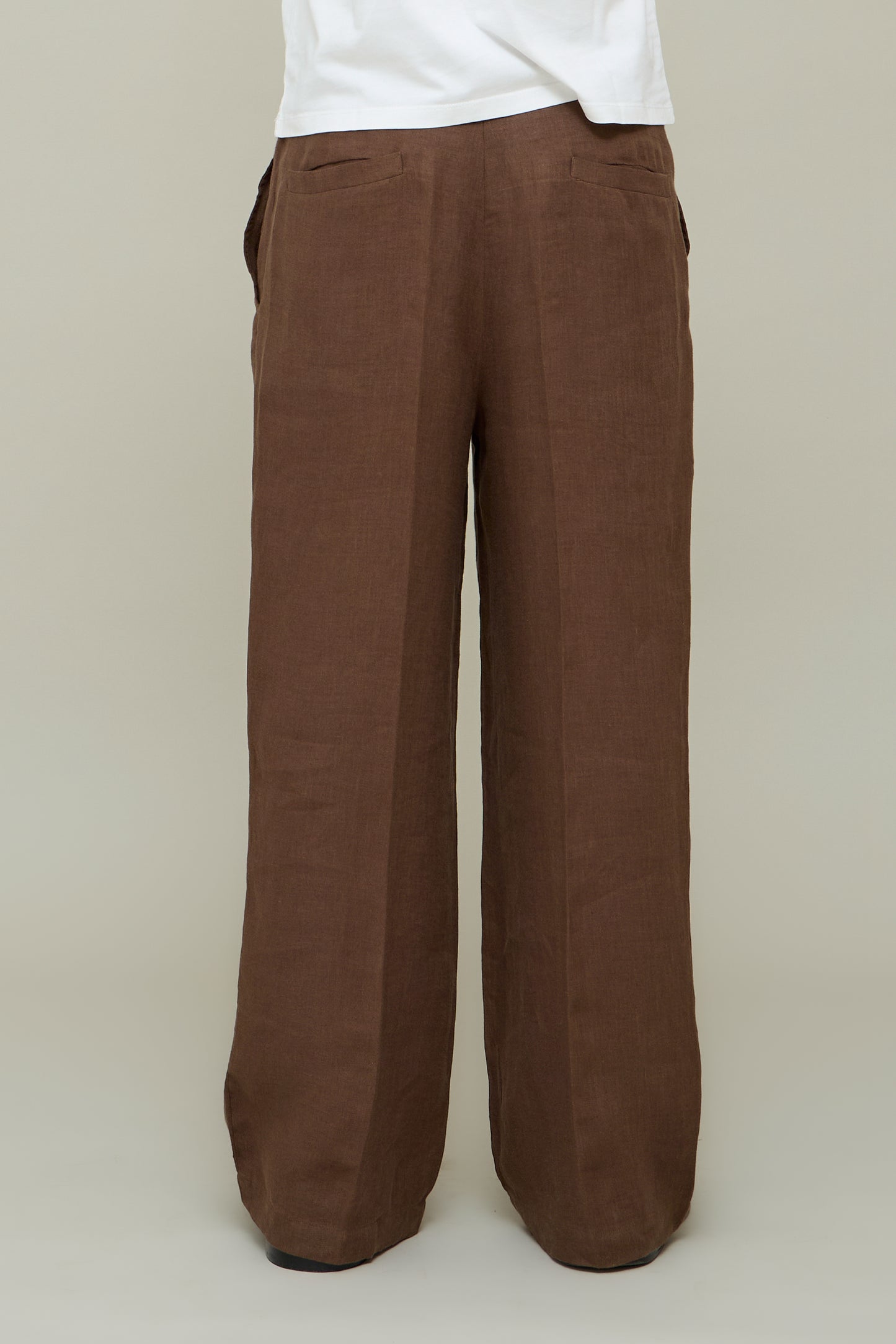 Linen Straight Trousers - Brown Caffè