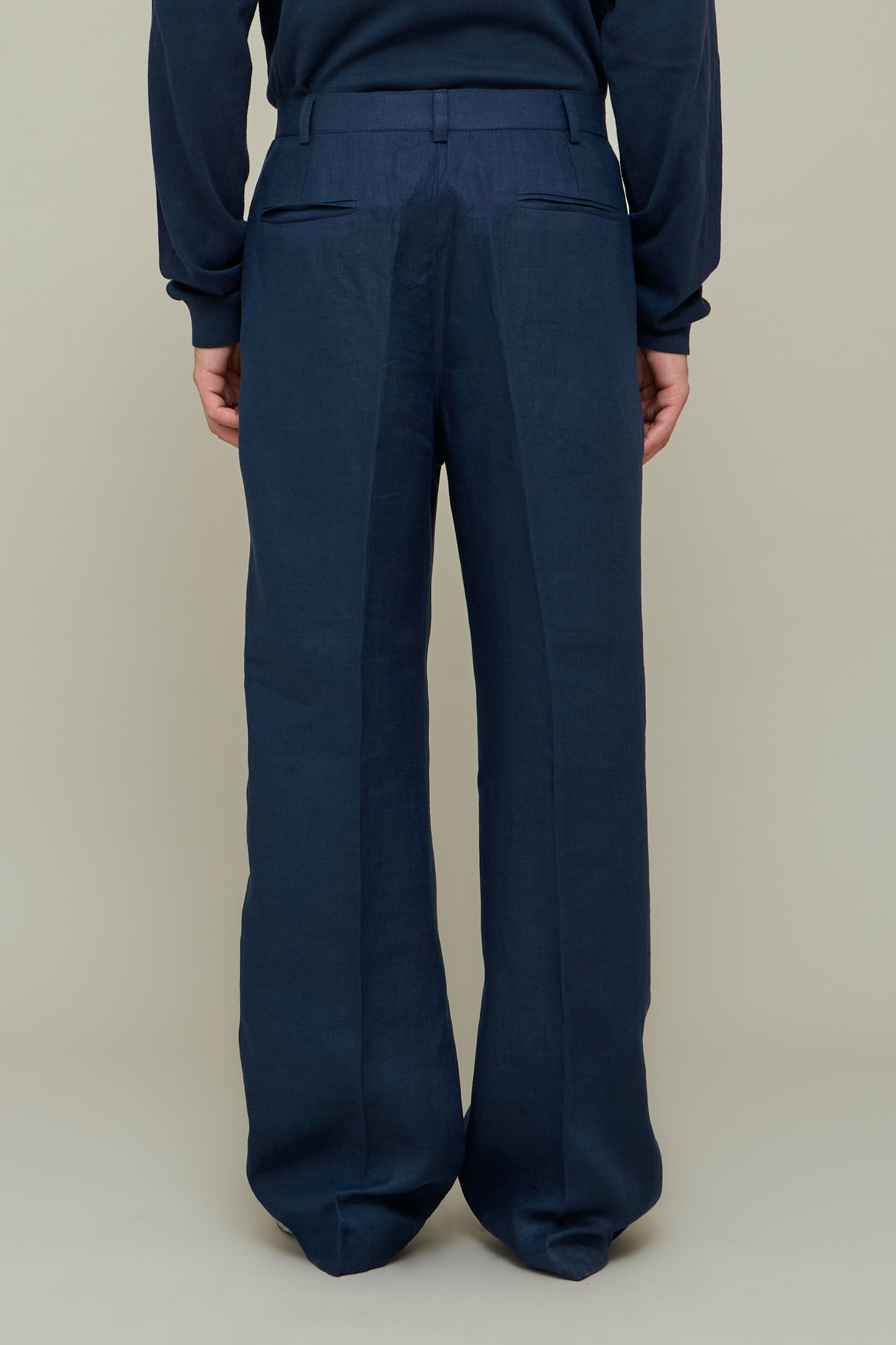Linen Straight Trousers - Blue Marina