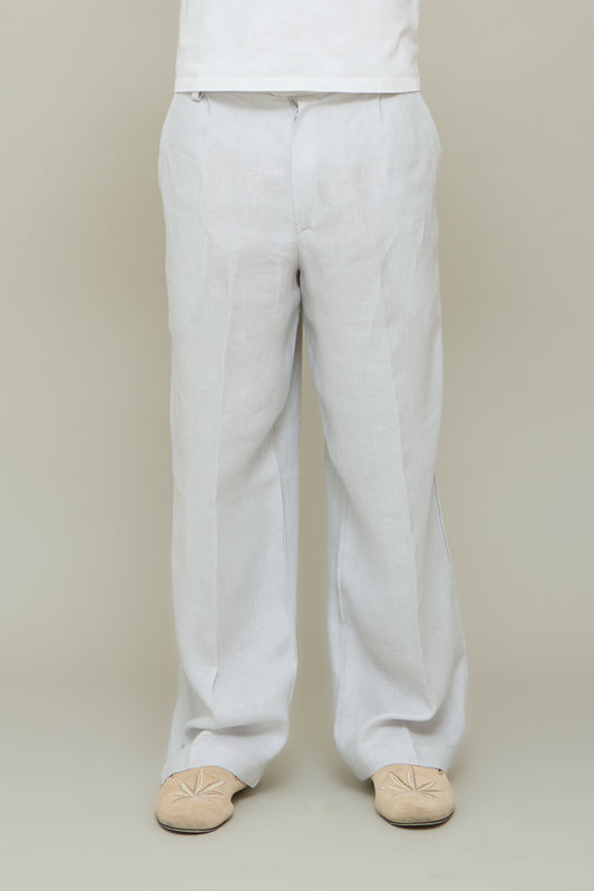 Linen Straight Trousers - Ice Grey