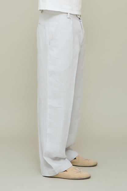 Linen Straight Trousers - Ice Grey