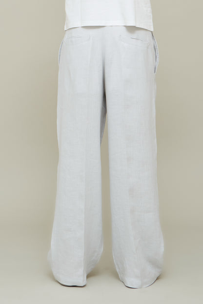 Linen Straight Trousers - Ice Grey