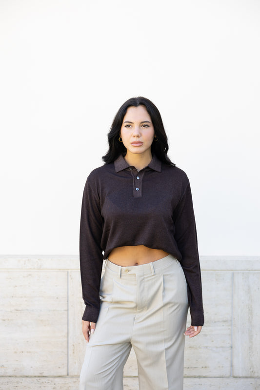 POLO SWEATER WASHED DARK CHOCOLATE